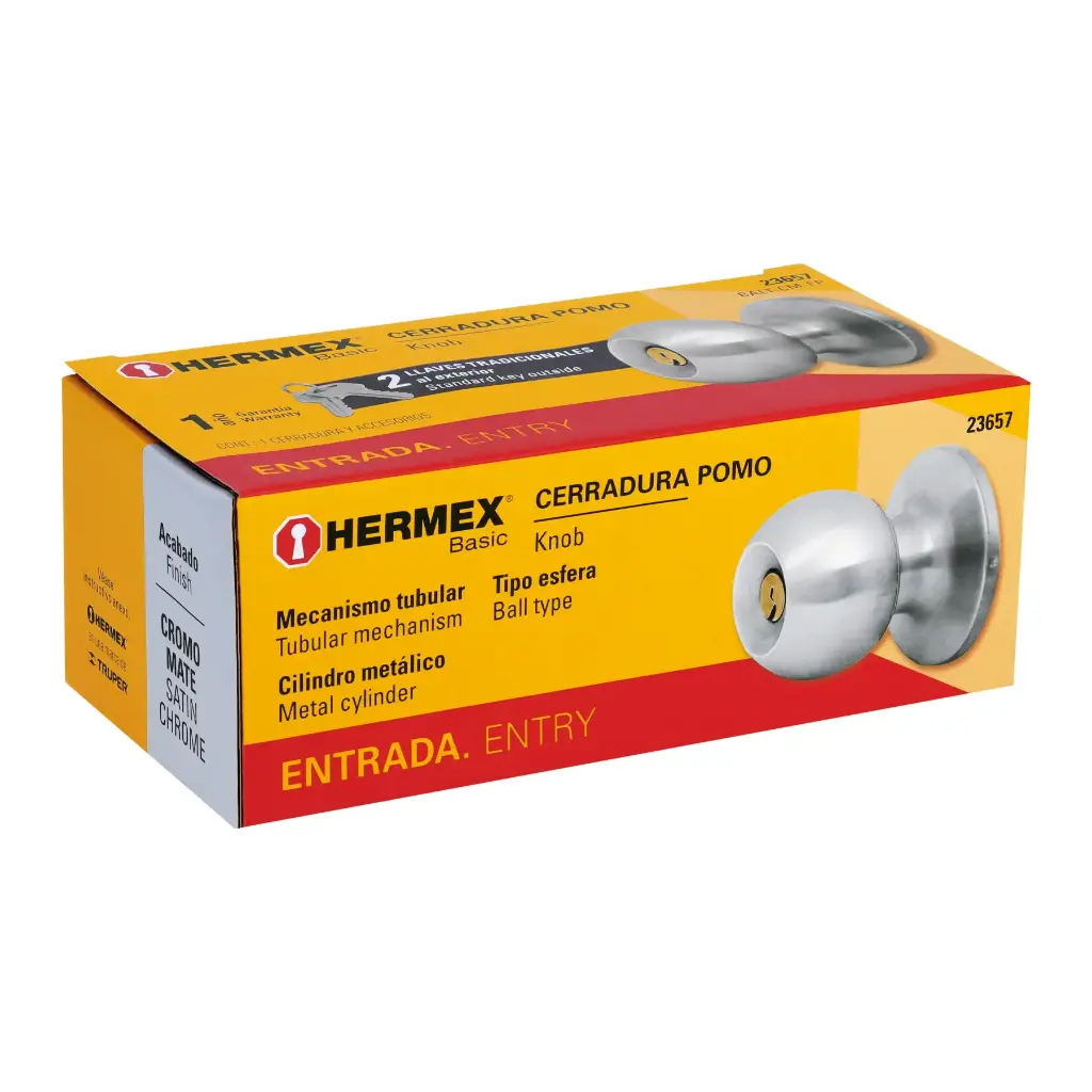 CERRADURA ENTRADA CROMO POMO TUB 23657 HERMEX BALT-CM-EP
