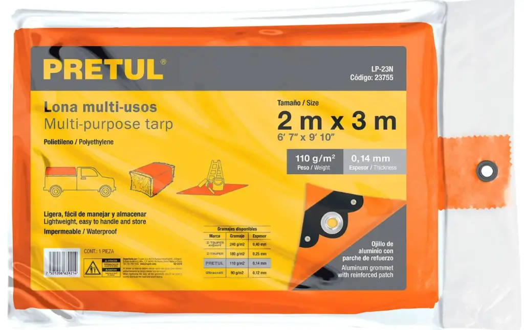 LONA 2X3 NARANJA PRETUL 23755 LP-23N