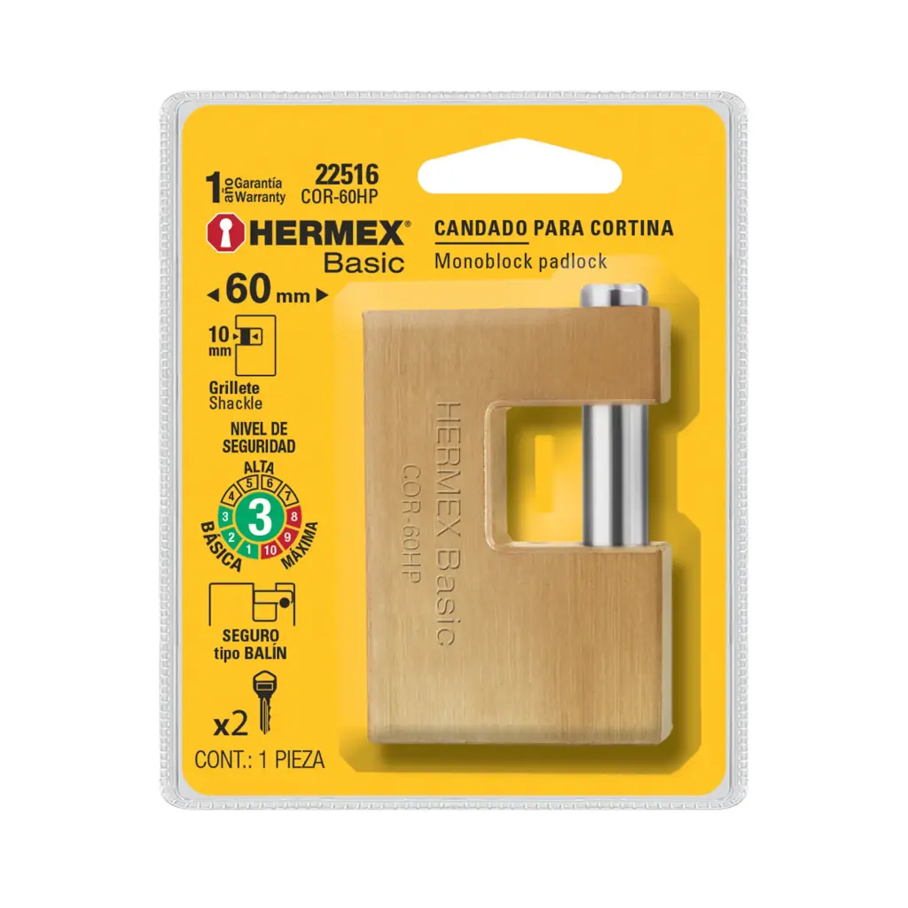 CANDADO 60MM CORTINA BLIST HERMEX 22516 COR-60HP