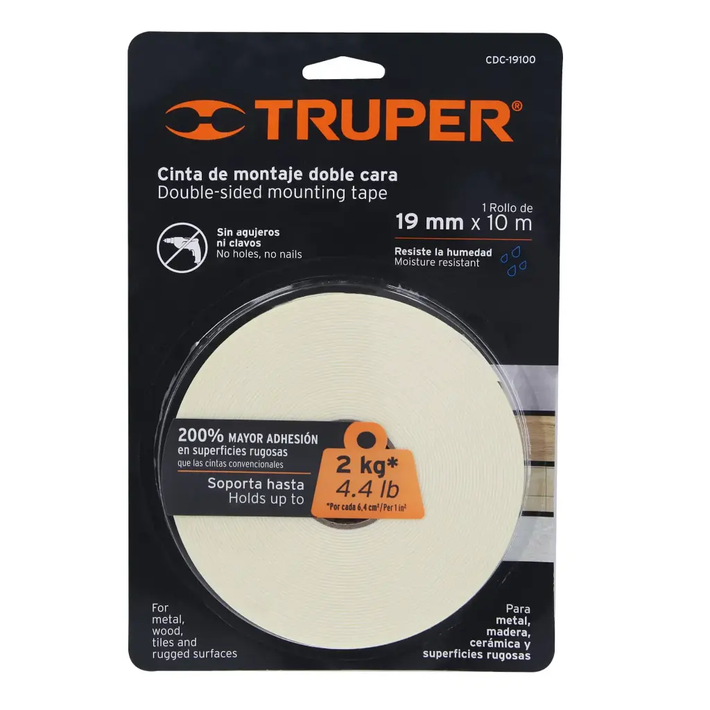 CINTA DOBLE CARA 19MMX10M TRUPER 11726 CDC-19100