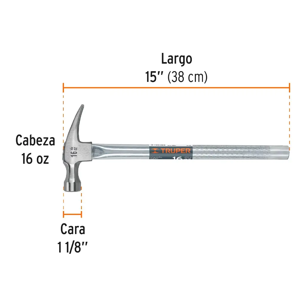 MARTILLO 16 OZ UÑA RECTA TUBU TRUPER 16702 MTR-16