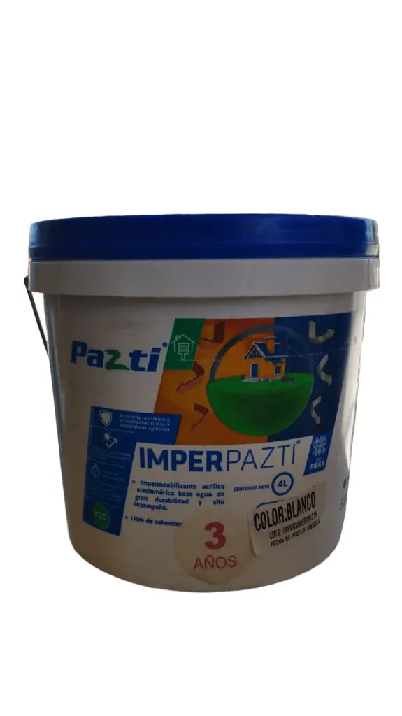 IMPERMEABILIZANTE CON FIBRA 4L BLANCO 3 AÑOS PAZTI