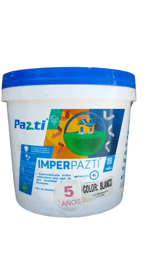 IMPERMEABILIZANTE CON FIBRA 4L BLANCO 5 AÑOS PAZTI