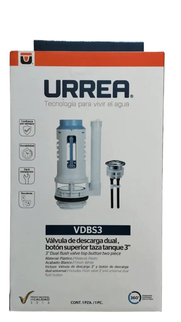 VALVULA DESCARGA DUAL TAZA TANQUE 3P URREA CON BOTON VDBS3