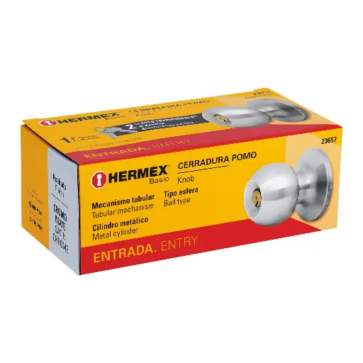 CERRADURA ENTRADA CROMO POMO TUB 23657 HERMEX BALT-CM-EP