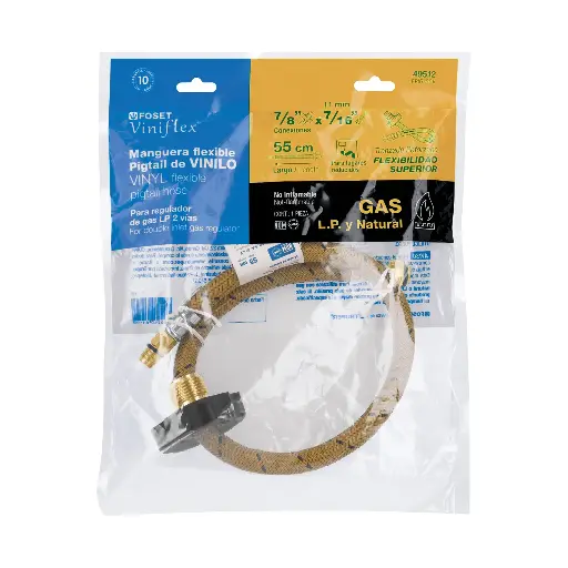 MANGUERA GAS PIGTAIL VINILO 7/16X7/8 55CM FOSET 49512