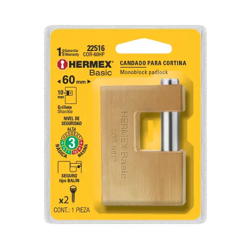 CANDADO 60MM CORTINA BLIST HERMEX 22516 COR-60HP