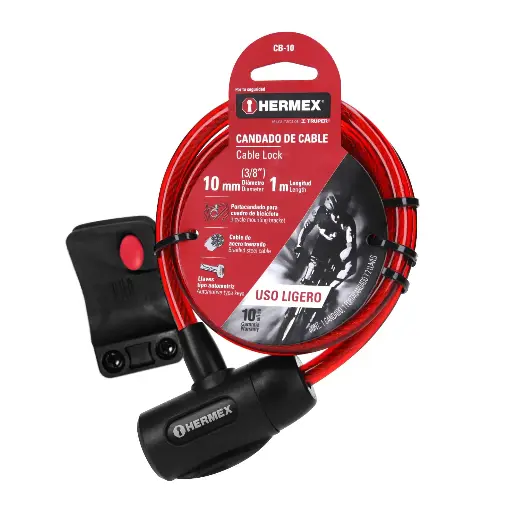 CANDADO BICI 10MMX1M LLAVE HERMEX 43922 CB-10