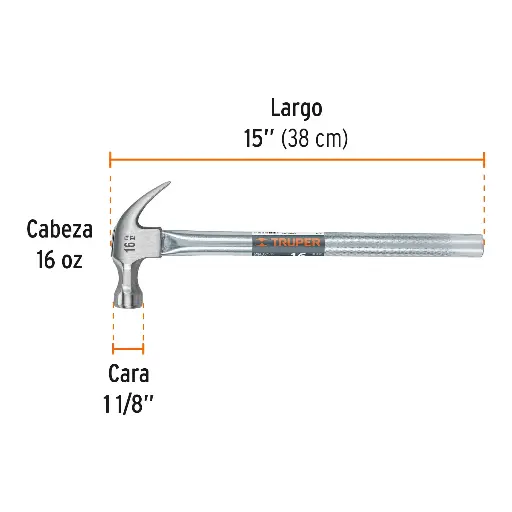 MARTILLO 16 OZ UÑA CURVA TUBU TRUPER 16701 MT-16