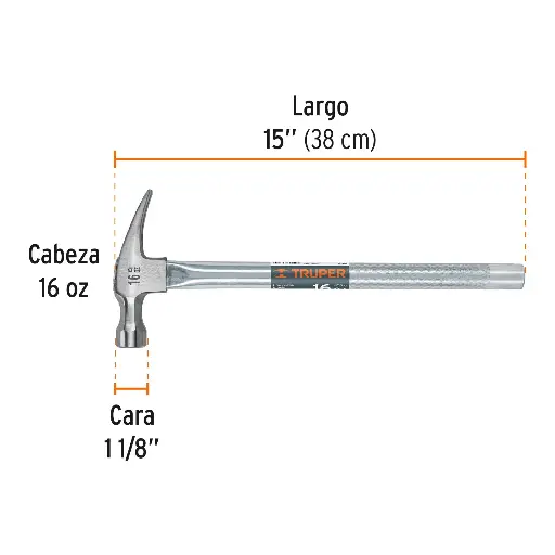 MARTILLO 16 OZ UÑA RECTA TUBU TRUPER 16702 MTR-16