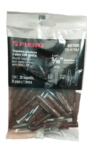 KIT DE 20 TAQUETES PLASTICOS 5/16 PIJA/BROCA FIERO 40160 TQ-5/16J
