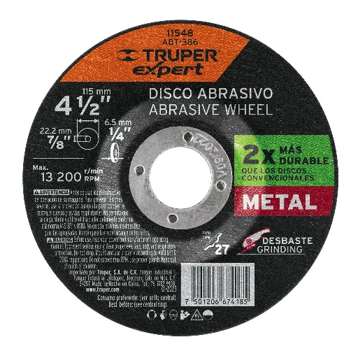 DISCO DESBASTE METAL 4.5 AR TRUPER 11548 ABT-386