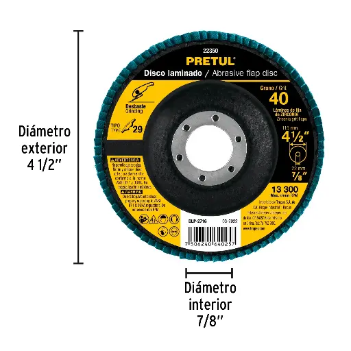 DISCO FLAP GRANO 40 4.5 PRETUL 22350 DLP-2716