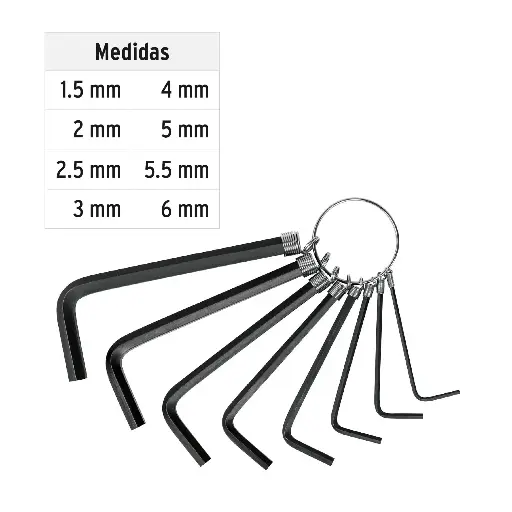 JUEGO DE LLAVES ALLEN MILIMETRICO 8PZ PRETUL ALL-P8M 21851