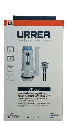 VALVULA DESCARGA DUAL TAZA TANQUE 3P URREA CON BOTON VDBS3
